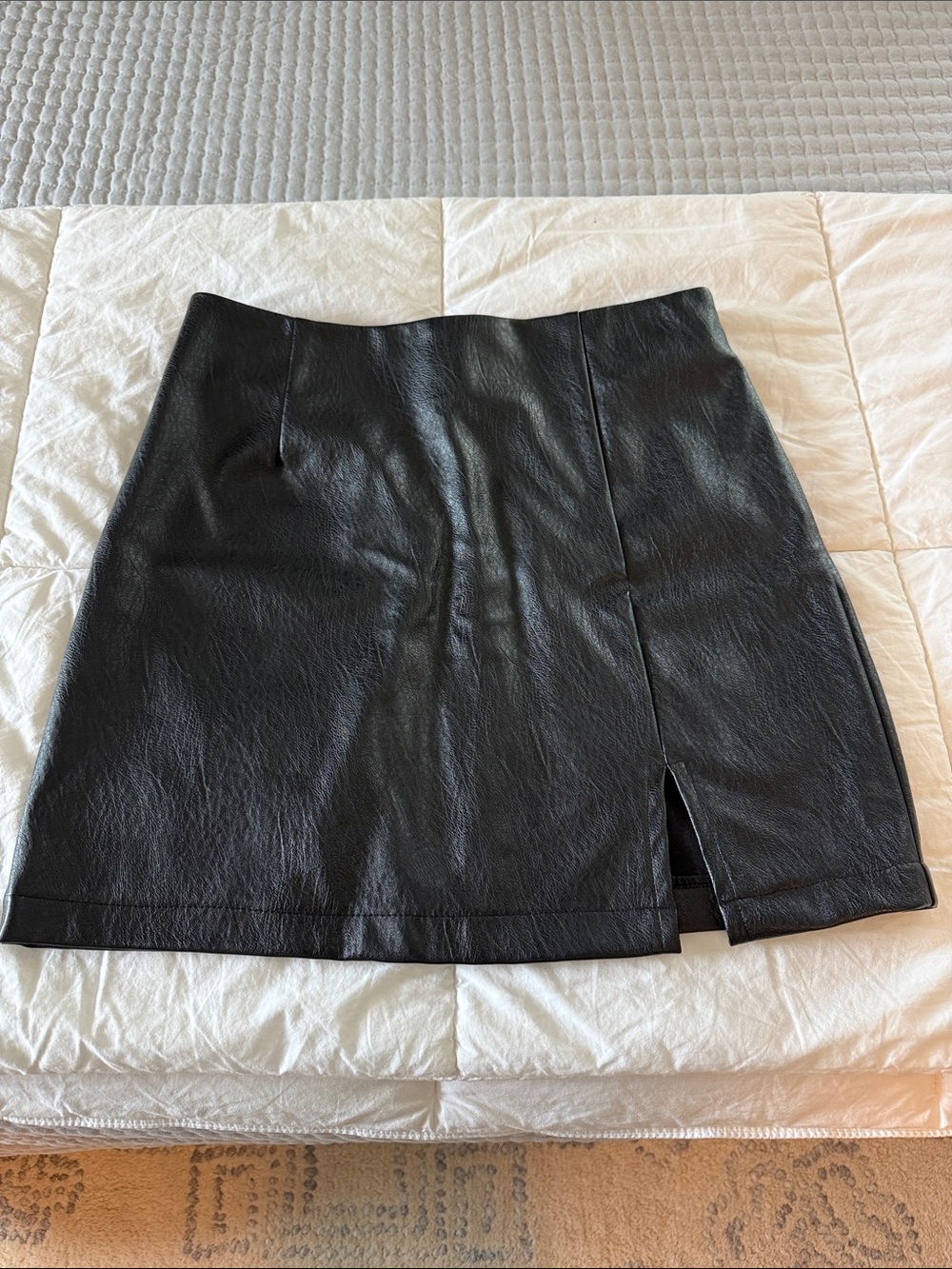 Wild Fable Black Faux Leather Mini Skirt with Front Slit